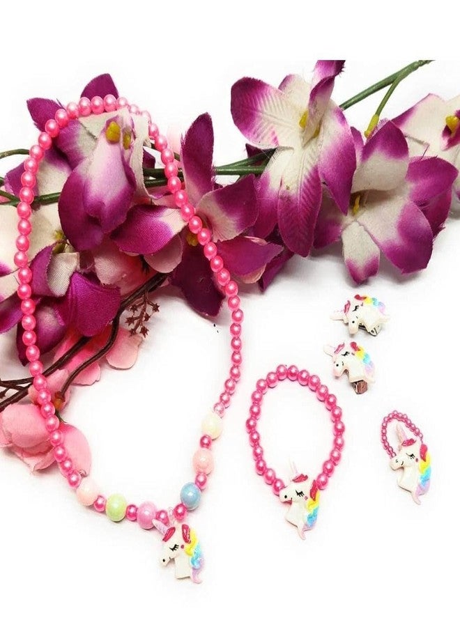 AMYCAUR Jewellery Set For Girl Kids, Unicorn Theme Beaded Nacklace, Bracelets, Ring & Clip, Birthday Return Gift For Girls, Fun and Vibrant Characters, Party Favors and Gifts (1 Set) - Image 4